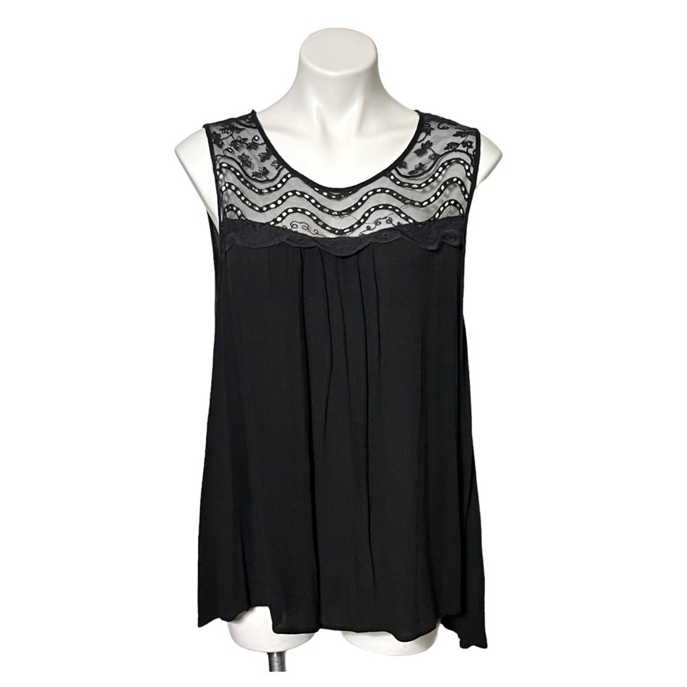 Etched Lace Sleeveless Blouse Size 1X Black
